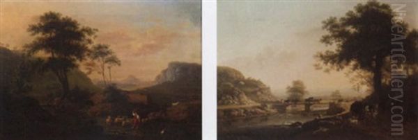 An Italianate River Landscape With A Shepherdess And Her Flock At A Ford - view 1