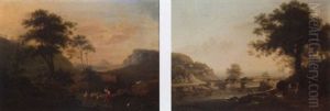 An Italianate River Landscape With A Shepherdess And Her Flock At A Ford by Jacob Philipp Hackert