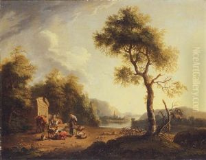 A River Landscape With Shepherdesses And Cattle By A Nymphaeum by Jacob Philipp Hackert
