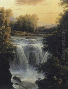 Paesaggio Con Cascata E Astanti Vari Paesaggio Con Cascata E Astanti Vari