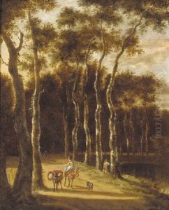 A Woman And Donkeys On A Wooded Track A Woman And Donkeys On A Wooded Track