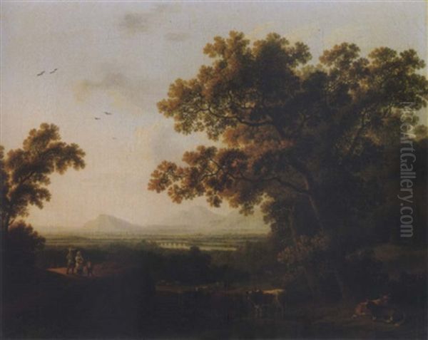 A Roman Landscape With Peasants And Bulls Resting By A Watering-hole - view 1