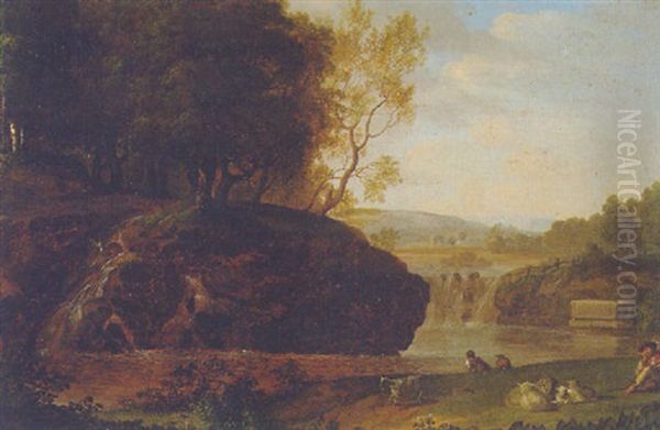 A River Landscape With A Shepherd Resting On A Bank - view 1
