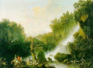 Cavaliers Et Bohemiens Pres D'une Cascade