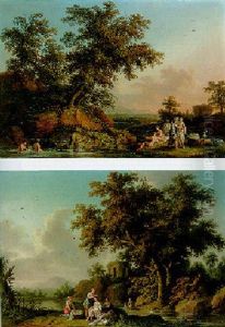 Italianate Landscape With Girls Bathing, Temple Beyond