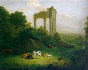 Klassische Weidelandschaft Mit Saulenruine Klassische Weidelandschaft Mit Saulenruine