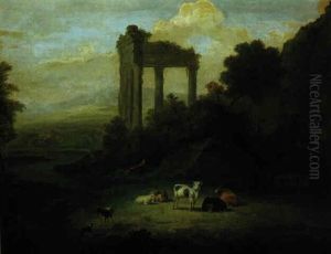 Ideale Landschaft Mit Tempelruine Und Hirtenszene by Jacob Philipp Hackert