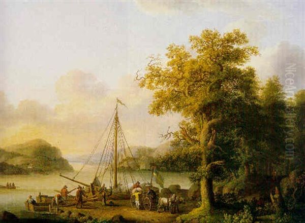 A River Landscape With Figures Loading A Small Vessel - view 1