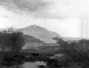 A Herdsman And Cattle By A Pond In An Italianate Landscape by Jacob Philipp Hackert