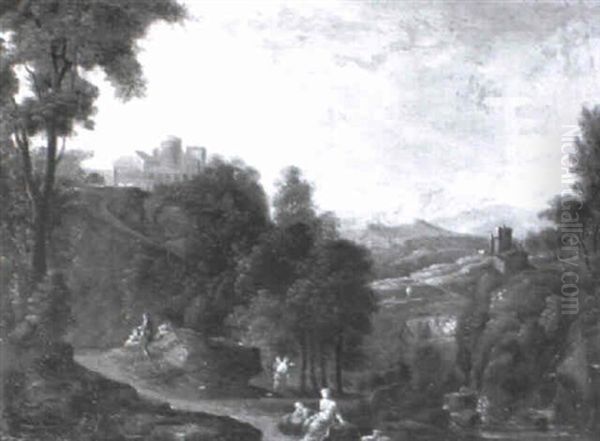 An Italianate Landscape With Travellers Resting By A Track - view 1