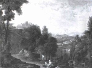 An Italianate Landscape With Travellers Resting By A Track by Jacob Philipp Hackert
