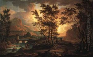 Gebirgige Fluslandschaft Bei Sonnenuntergang
