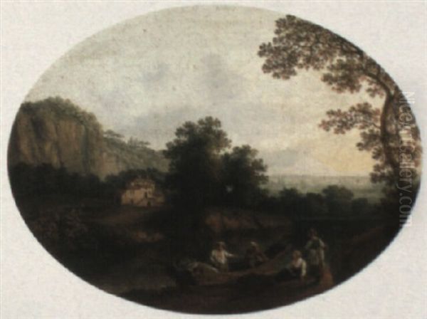 River Landscape With Figures Loading Up Their Rowing Boat - view 1