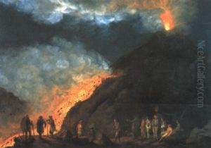 Vesuvausbruch Mit Beobachtender Personengruppe by Jacob Philipp Hackert