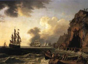 British Naval Ships Off Coast Of Naples by Jacob Philipp Hackert