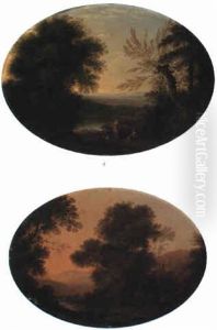Wooded Italianate Landscapes (morning & Evening) by Jacob Philipp Hackert