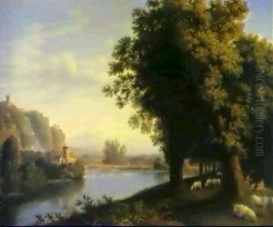 An Italianate River Landscape In Summer....