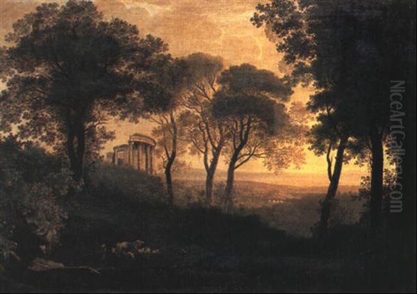 An Extensive Italianate Landscape With A Ruined Temple On A Hill - view 1