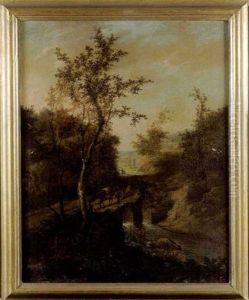 Cavalier Sur Un Pont Dans Un Paysage by Jan Hackert
