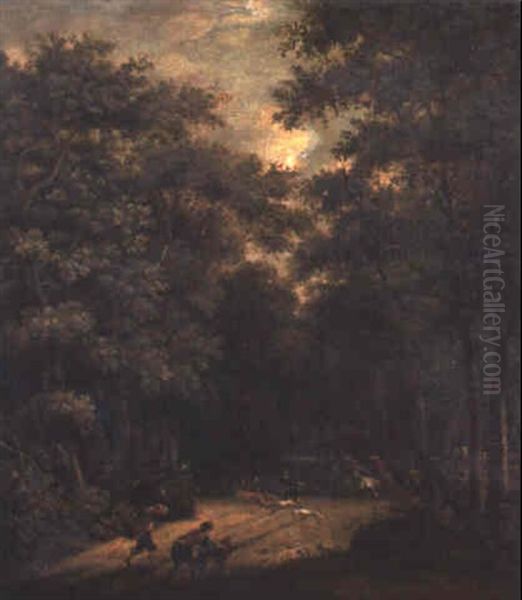 A Stag Hunt In A Wooded Landscape - view 1