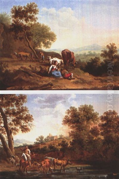 Italianische Landschaften Mit Hirten Und Bauern (pair) - view 1