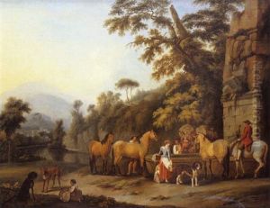 Repos De Cavaliers Aupres D'un Abreuvoir Dans La Campagne Italienne by Johann Gottlieb Hackert
