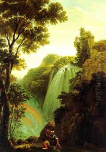 Die Wasserfalle Bei Terni Mit Einem Regenbogen Und Figuren