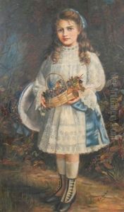 Portrait Of A Young Girl Holding A Basket Of Fruit by Jennie Ashton Hackett