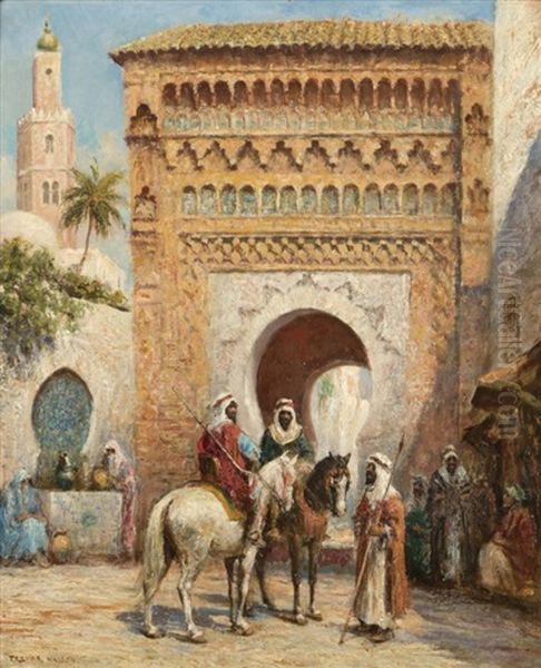 Arabian Courtyard Scene With Men On Horseback - view 1