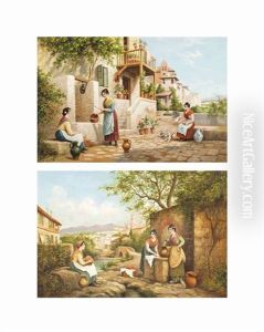 Drawing Water From The Well; And Morning Conversations (pair) by Arthur Trevor Haddon