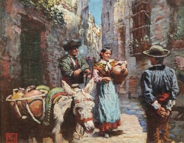 Figures In A Spanish Street - view 1