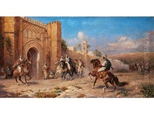 Orientalen Zu Pferde Vor Stadtmauer Orientalen Zu Pferde Vor Stadtmauer