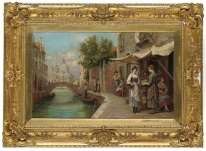 Fruit Sellers On A Venetian Backwater, Santa Maria Della Salute Beyond