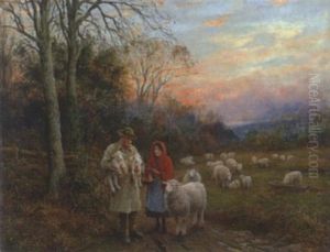 Schafherde Mit Hirte In Abendstimmung by Arthur Trevor Haddon