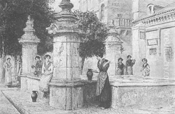 Frauen Mit Krugen Am Brunnen Einer Sudlandischen Stadt - view 1