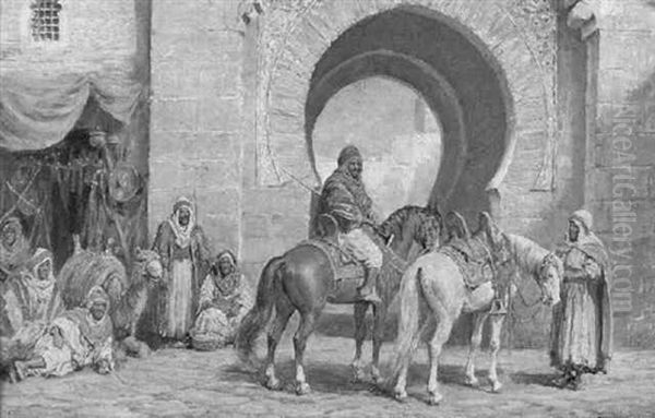 Arab Horsemen And Traders Outside City Gate - view 1