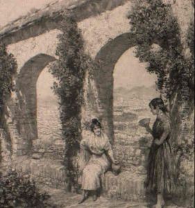 Spanish Girls By An Archway Overlooking A Town Spanish Girls By An Archway Overlooking A Town