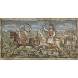 Battle Scene With Greek And Turk by Theofilos Hadjimichail