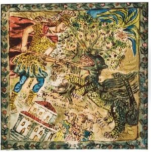 Jason Slays The Flame-breathing Dragon Guarding The Golden Fleece (+ Girl With Basket; 2 Works) by Theofilos Hadjimichail