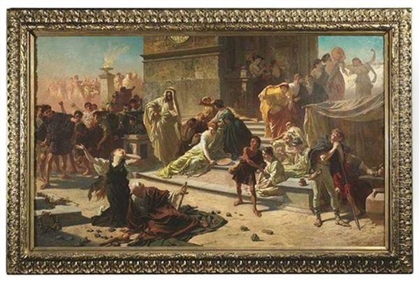 Christenverfolgung In Rom: Steinigung Zweier Am Boden Liegender Christen Durch Das Aufgebrachte Volk - view 1