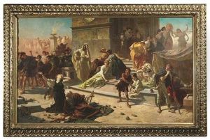Christenverfolgung In Rom: Steinigung Zweier Am Boden Liegender Christen Durch Das Aufgebrachte Volk