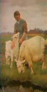 De Jonge Geitenhoedster. La Jeune Chevriere. by Leopold Haeck