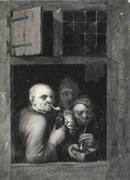 Three Peasants Seen Through A Tavern Door - view 1