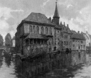 Hollandische Stadtansicht Mit Grachten by Arthur Haegebaert