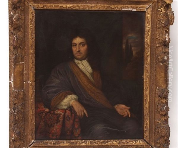 Portrait Of A Gent, Half-length, Seated In Cloak, Resting On Table - view 1