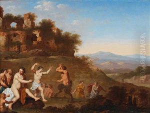A Landscape With Dancing Nymphs And Satyrs by Johan van Haensbergen