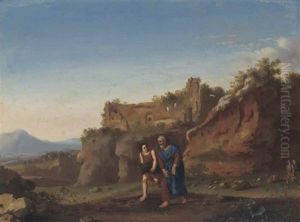 An Italianate Landscape With Abraham And Isaac by Johan van Haensbergen