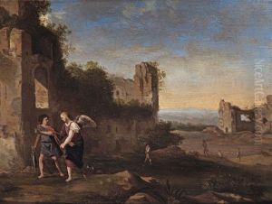 An Italianate Landscape With Tobias And The Angel by Johan van Haensbergen