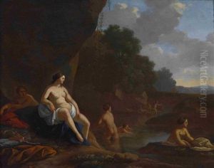 Badende Nymphen An Einem Fluss by Johan van Haensbergen