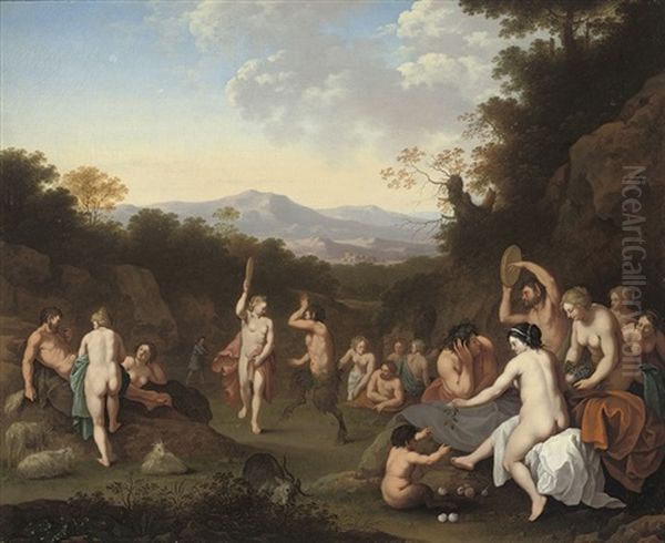 A Bacchanal With Nymphs And Satyrs Dancing And Making Music In A Wooded Landscape - view 1